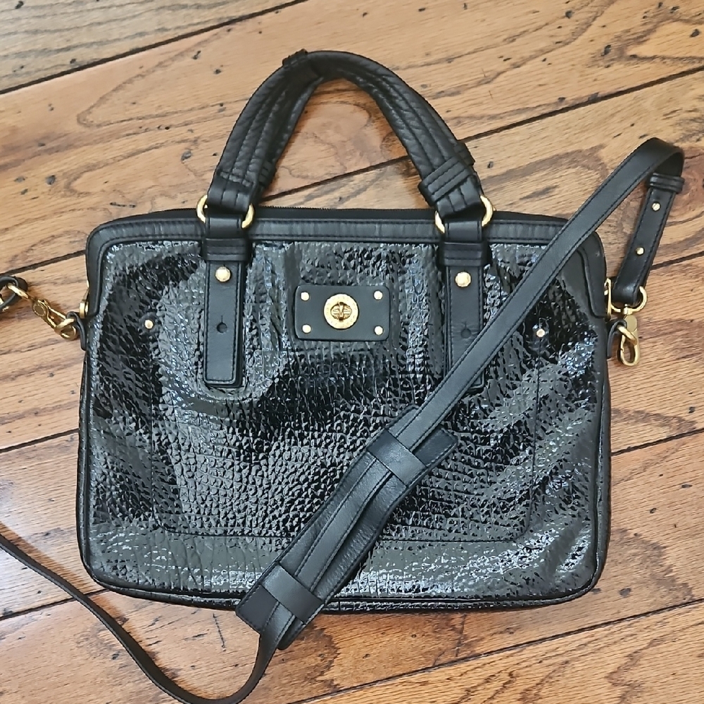 Marc Jacobs Black Patent Leather Computer Bag Messenter Bag - Picture 2 of 13